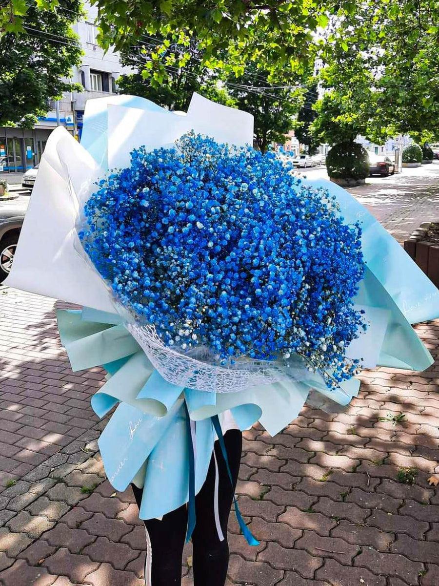 Kytice gypsophily fialová s papírem - Černá Růže