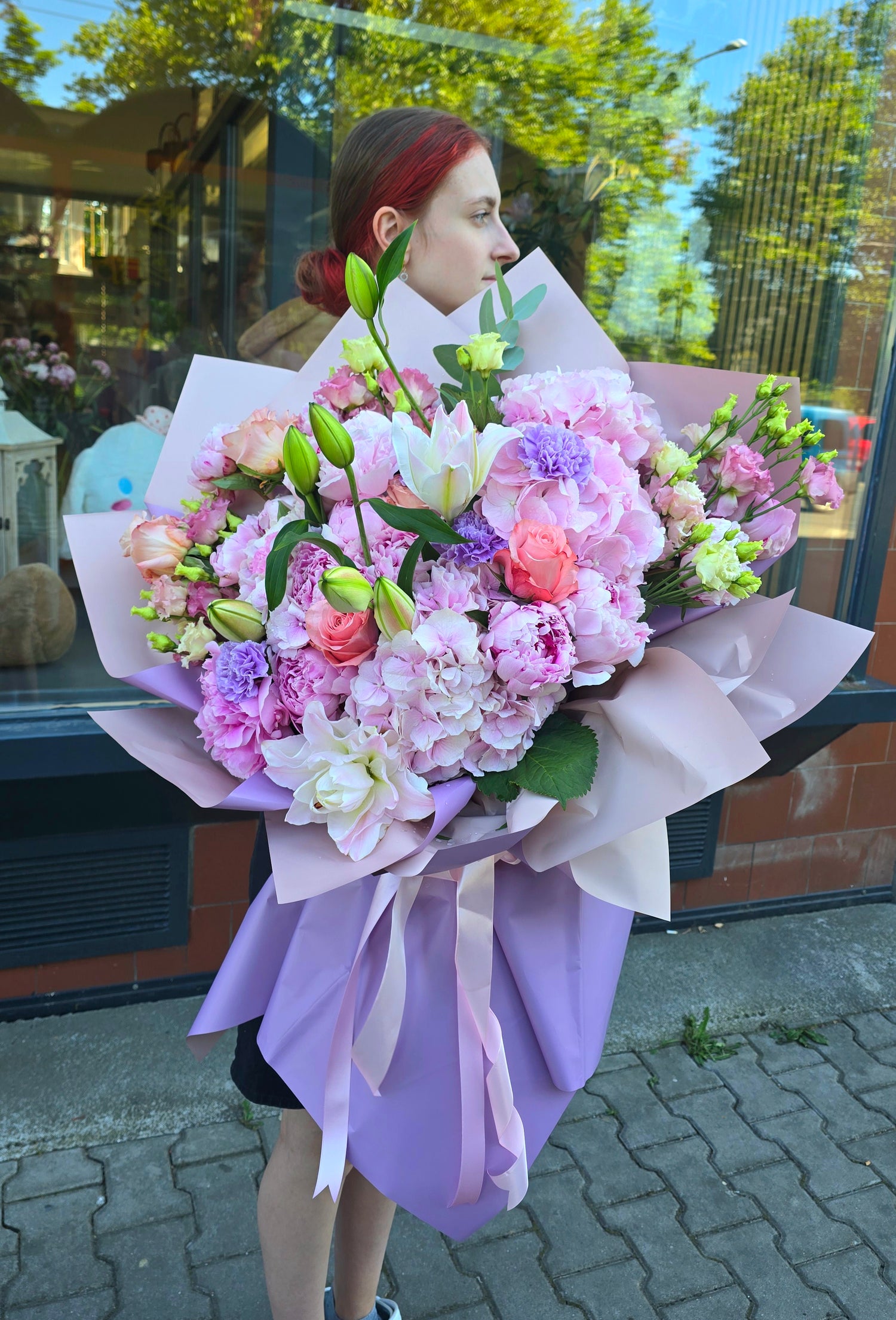 Luxurious bouquet "Magical Dream" - peonies, hydrangeas, roses and lilies (XXL)
