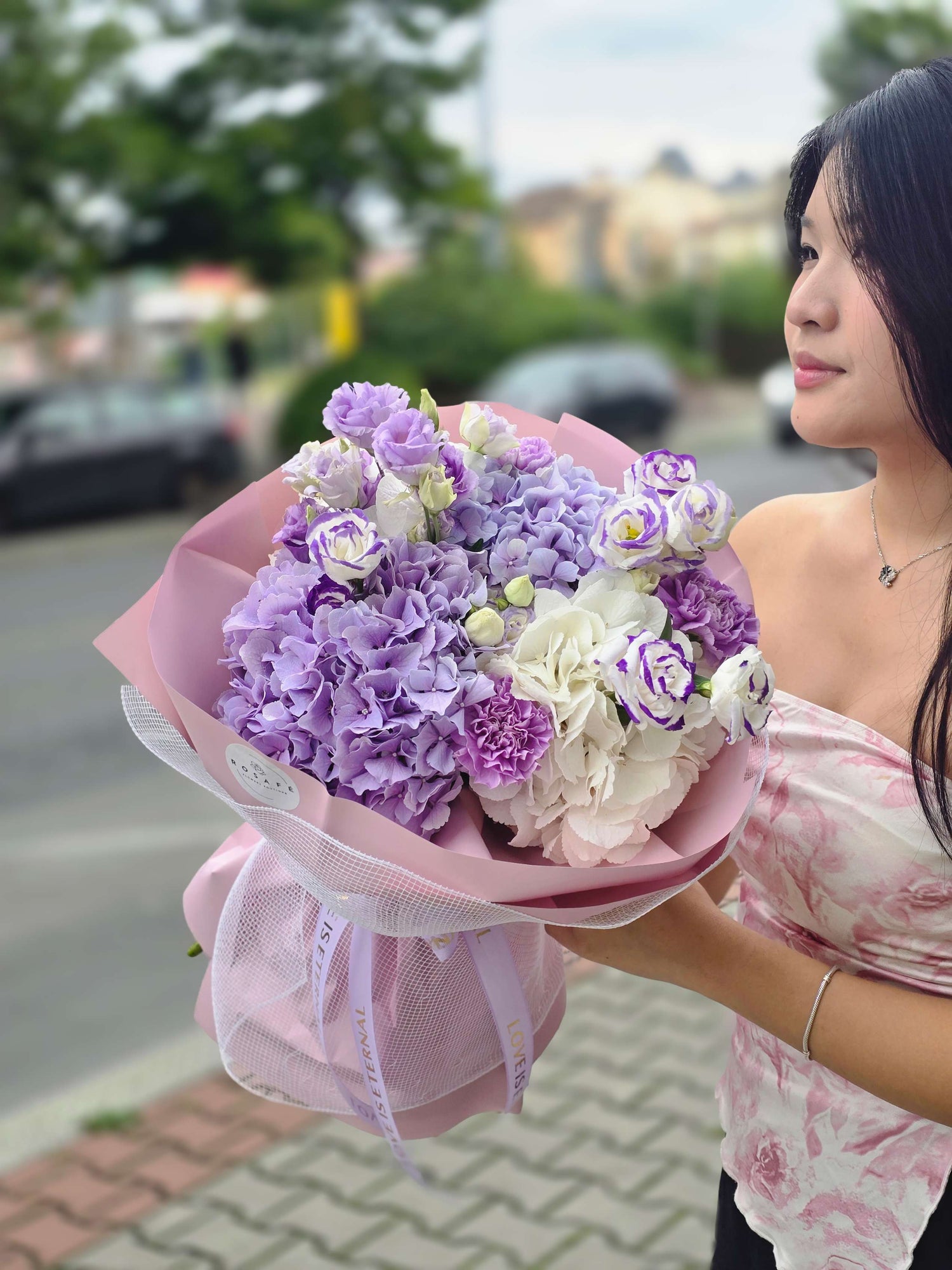 Romantic bouquet in shades of purple and white