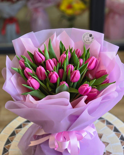Kytice růžová tulipány - Černá Růže