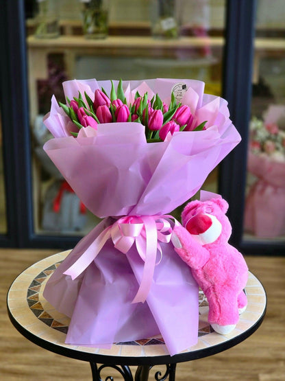 Kytice růžová tulipány - Černá Růže