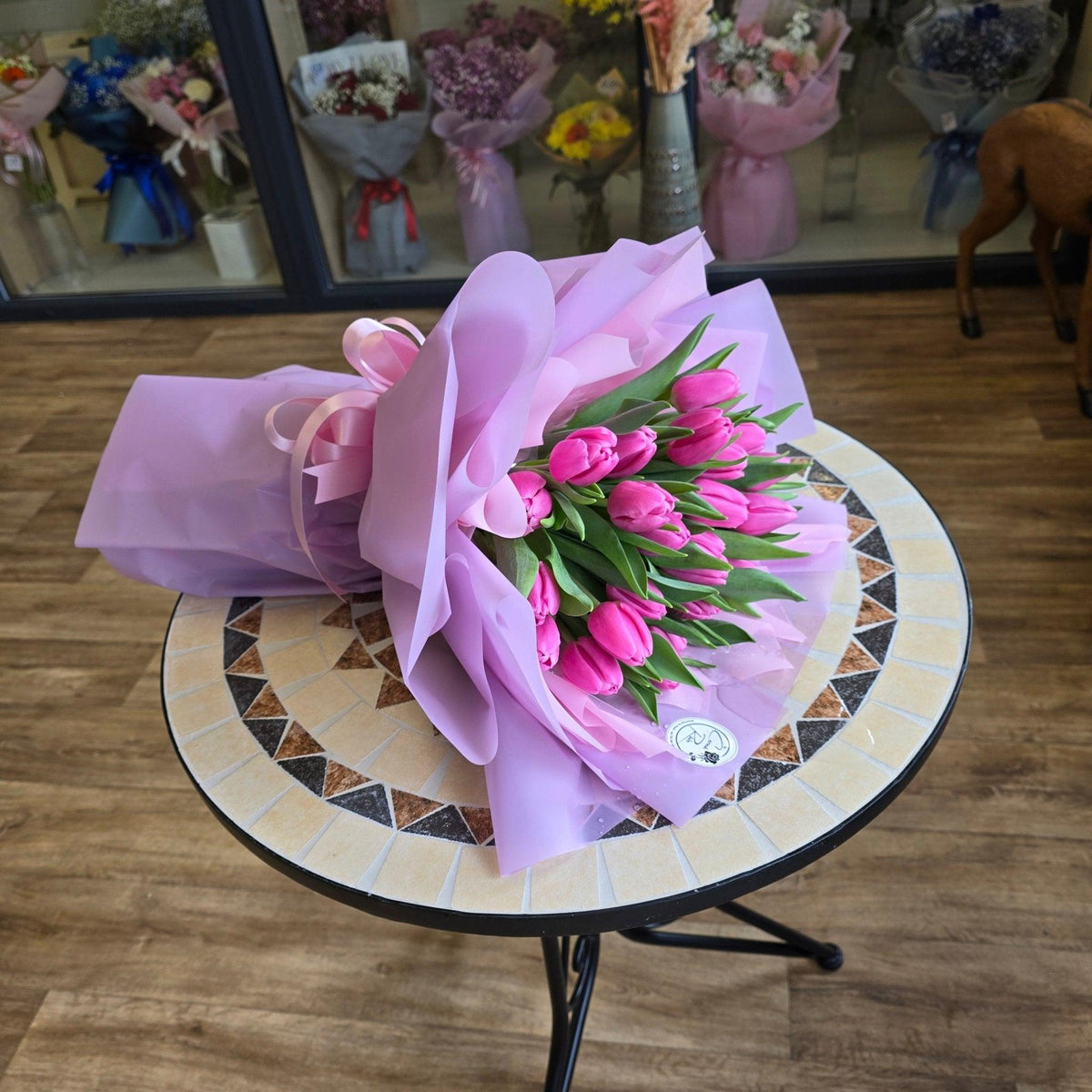 Kytice růžová tulipány - Černá Růže