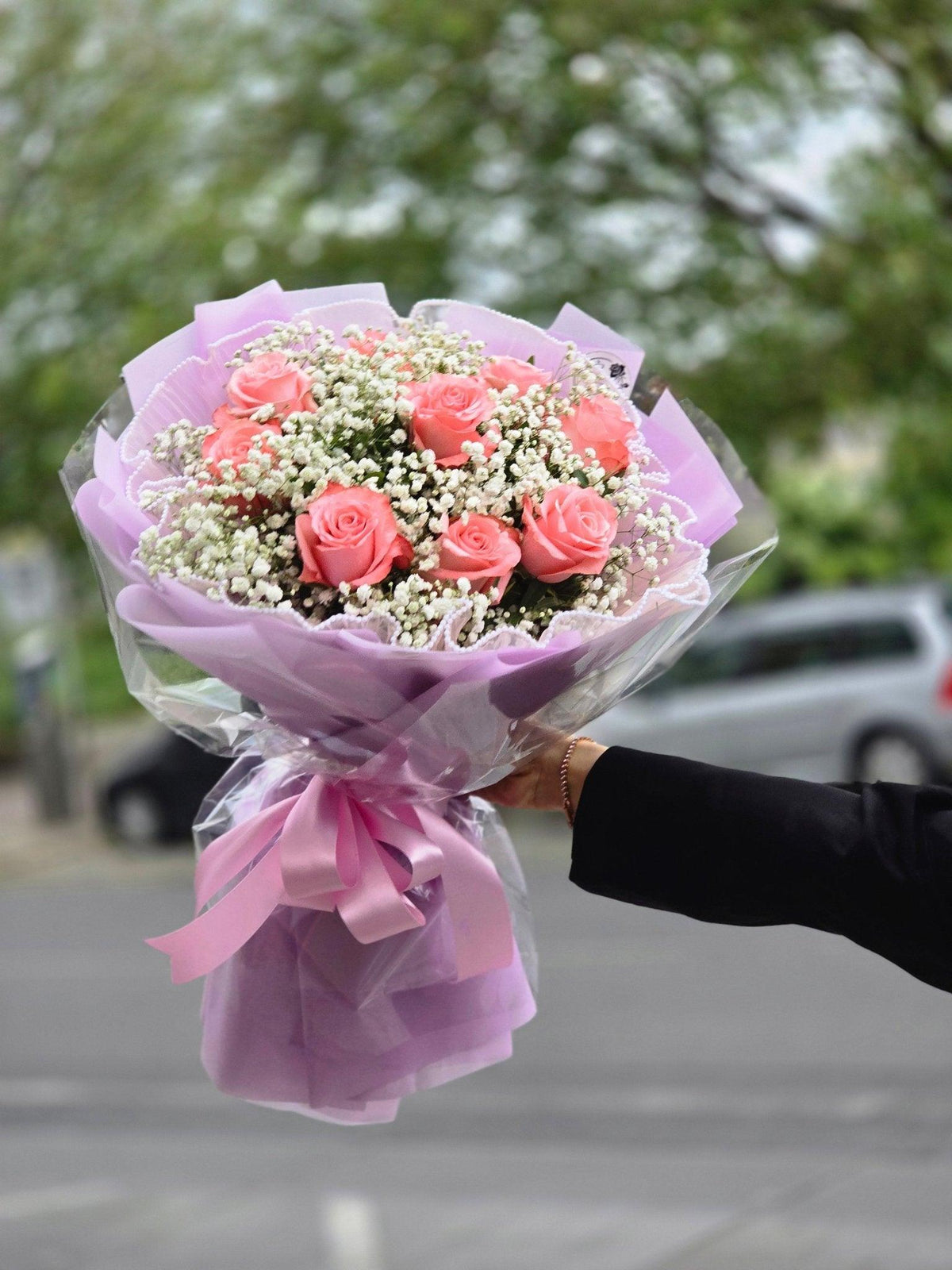 Kytice řůzový růže a gyp - Černá Růže