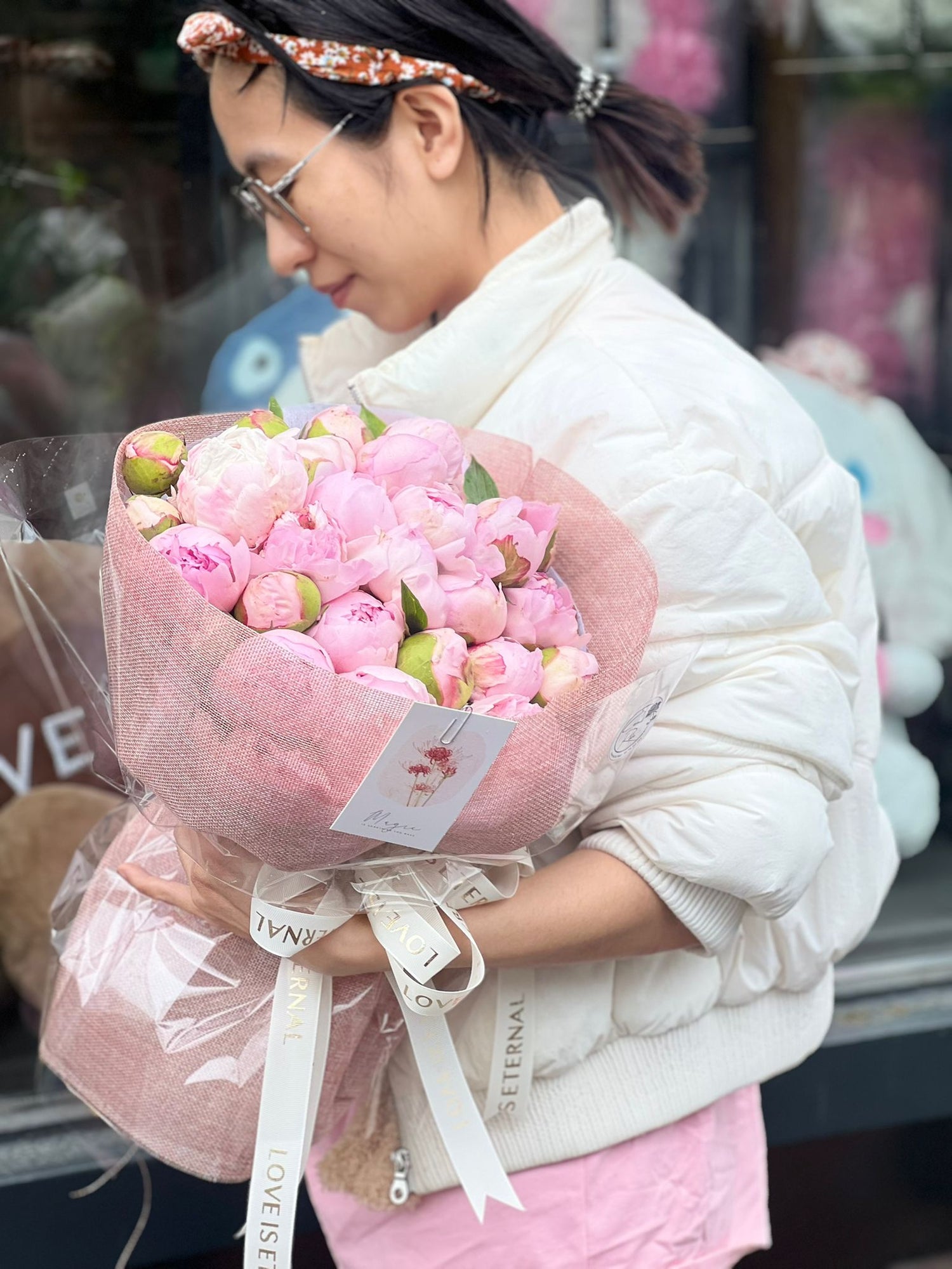 Luxurious bouquet of pink peonies