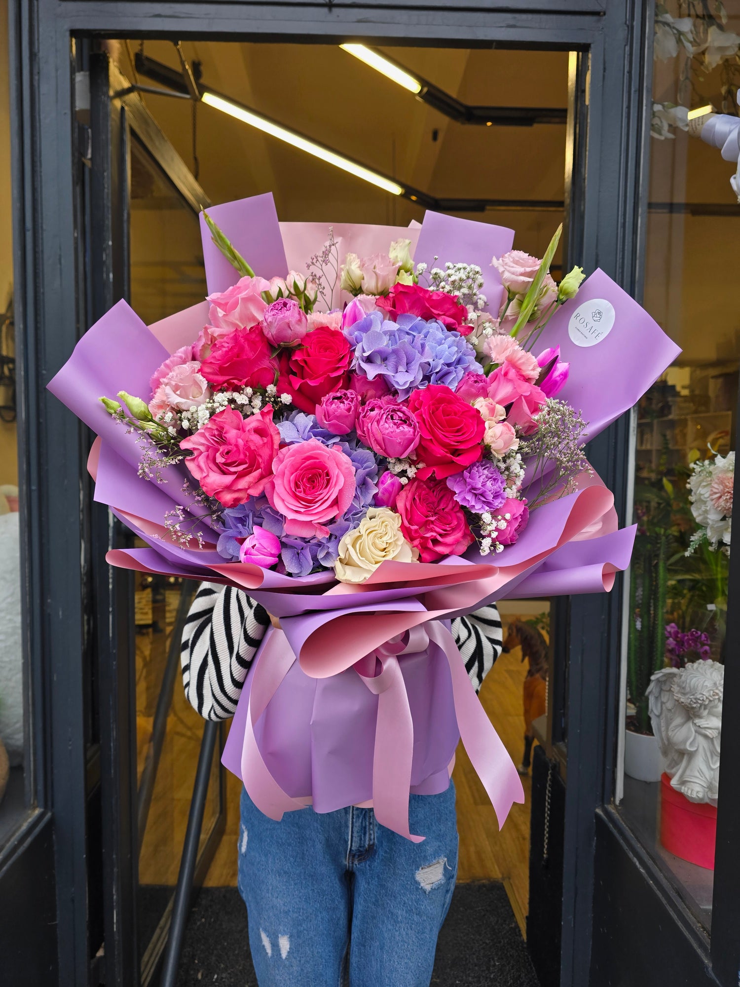 Luxurious bouquet in shades of purple and pink