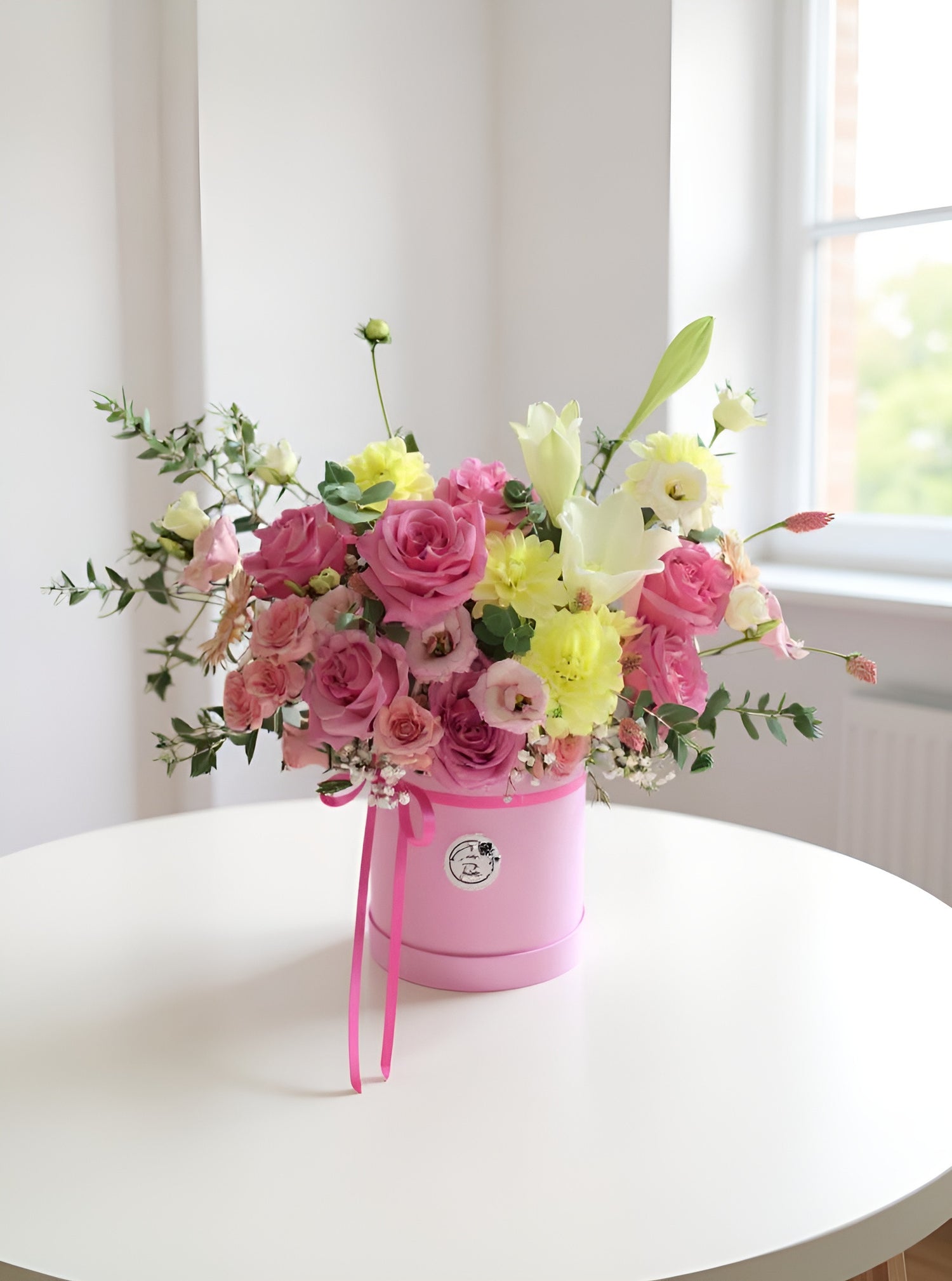 Floral harmony in a pink box - M