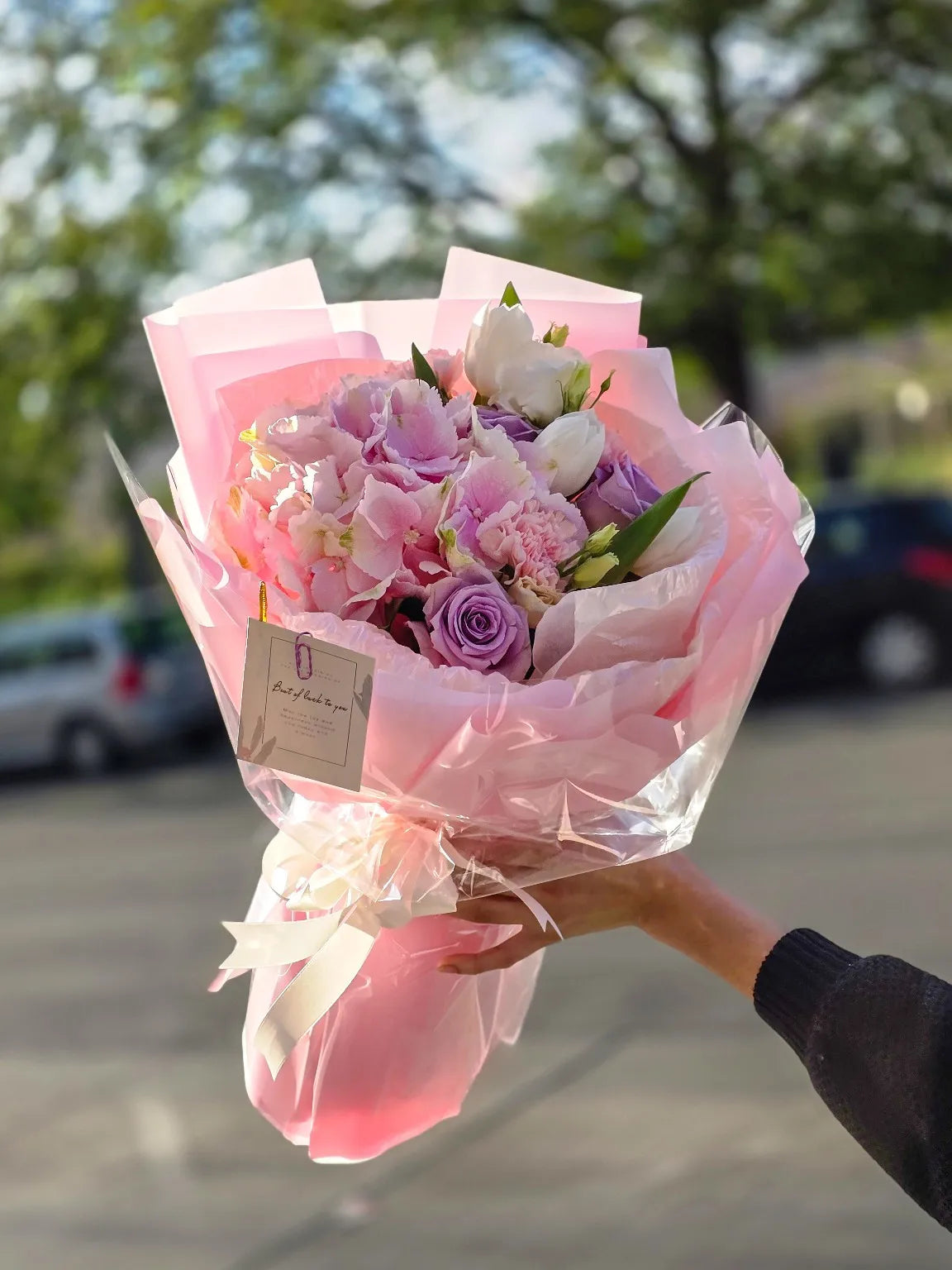 Bouquet "Elegant Lilac Dream" - hydrangeas, roses and tulips